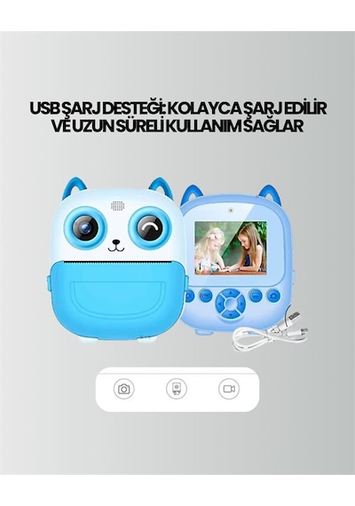 Termal Yazıcılı Dijital Kamera Usb Şarjlı Hd Video Destekli Mavi