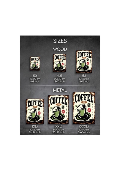 Coffee Shop Retro Tablo Vintage Kahve Temalı Dekoratif Poster Ahşap & Metal Duvar Tablosu