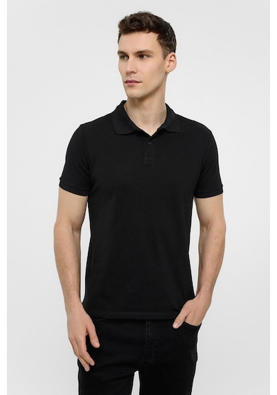 Süvari Siyah Slim Düz Polo Yaka Tişört