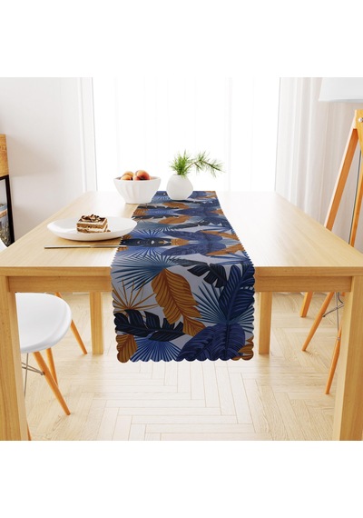 Renkli Desenli Modern Lacivert Taba Dijital Baskılı Petek Dokuma Runner 40x140