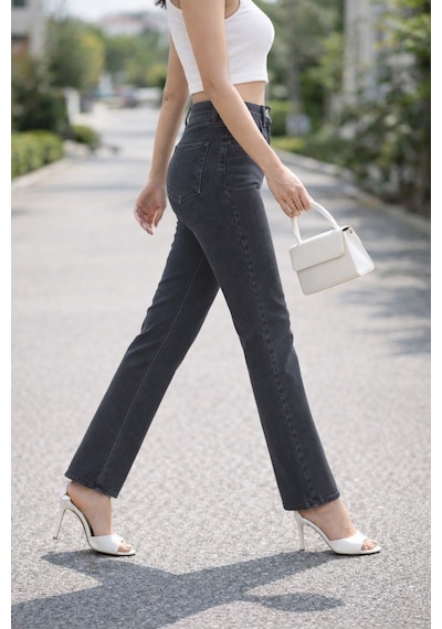 Cedy Denim Kadın Boru Paça Yüksek Bel Regular Fit Likralı Pantolon Gri Cedy Denim Kadın Boru Paça Yüksek Bel Regular Fit Likralı Pantolon Gri