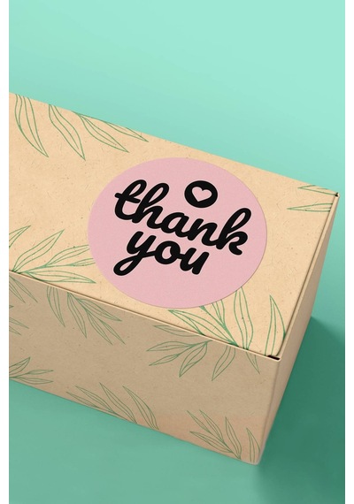 Pembe Thank You Kalpli Sticker 3x3cm St2177 Çok Renkli