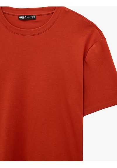 Koton Pamuklu Bisiklet Yaka Kısa Kollu Basic Oversize Tişört Kiremit 7wam10086mk