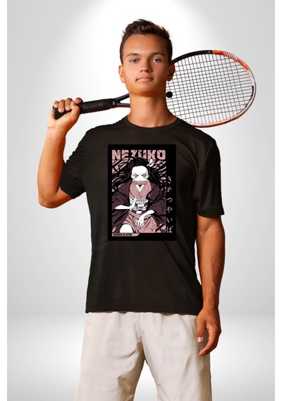 Nezuko Demon Slayer Unisex Unisex Siyah Organik Baskılı T-shirt Penye Yüksek Kalite Siyah