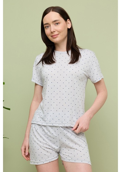 Fullamoda Yıldız Desenli Bisiklet Yaka Şortlu Pijama Takımı Gri