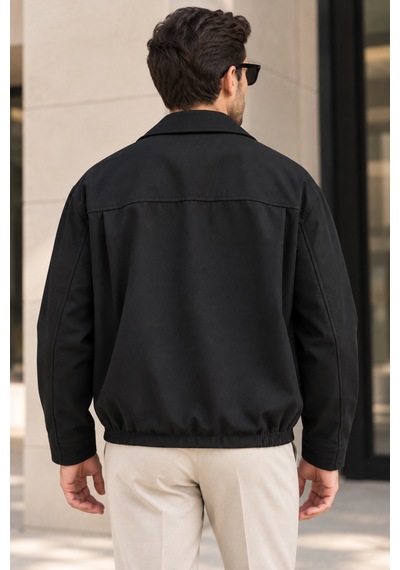 Polo State Erkek Astarlı Fermuarlı Lastik Bel Regular Fit Ceket - Siyah