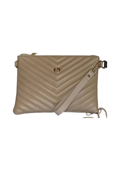 Wikidays.s Moda Trendi V Nakışlı Kapitone Desenli Kadın Portföy El Ve Omuz Çantası Clutch Küçük Boy Bej