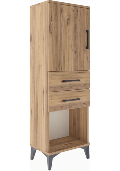 Arges Dolap 2 Raflı 2 Çekmeceli Tek Kapaklı 44x30x134 Çam-çam Atlas Çam