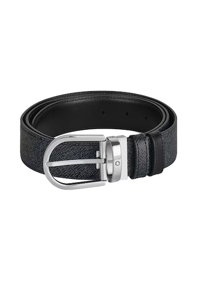 Montblanc At Nalı Tokalı Mavi - Siyah 35 Mm Çift Taraflı Deri Kem