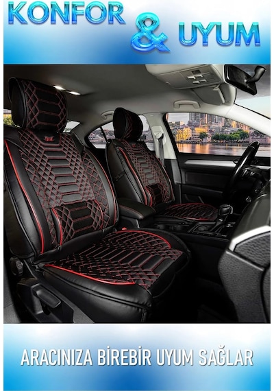 Ackstore Yarı Deri Oto Koltuk Kılıfı Cepli 5li Tam Set Hyundai Accent Era İle Uyumlu