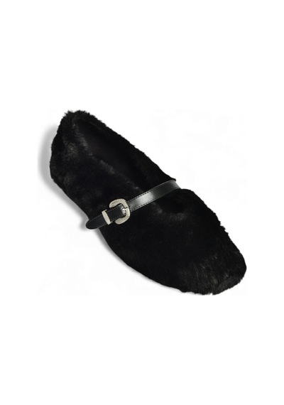 Fox Shoes V820105504 Siyah Peluş Günlük Düz Kadın Babet Siyah