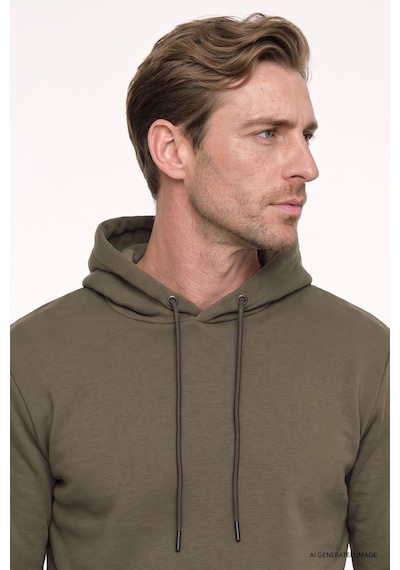 AC&Co / Altınyıldız Classics Erkek Haki Standart Fit Normal Kesim Kapüşonlu Kanguru Cepli Pamuklu Sweatshirt Haki