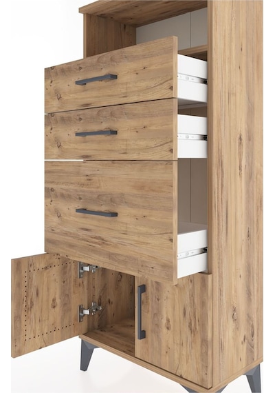 Hyperion Dolap Tek Raflı 3 Çekmeceli 2 Kapaklı 60x44x134 Çam-çam Atlas Çam