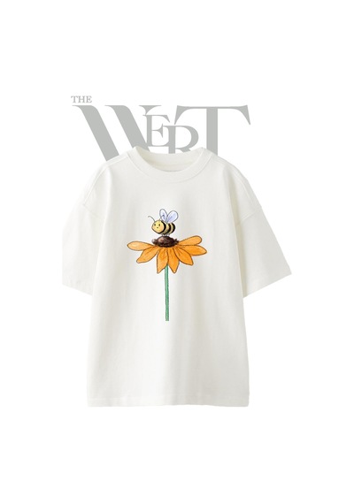 Thewert Ari Cicek Tasarım Baskılı Ünisex Beyaz Oversize T-shirt