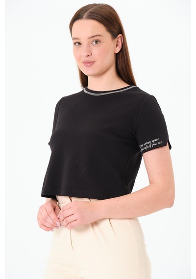 Sortie Collection Karyoka Dikişli Tshirt Siyah