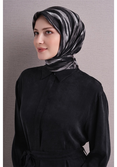 Armine Sura İpek Eşarp 2026-2027 - Sonbahar Kış-asm9629 Siyah-Gri
