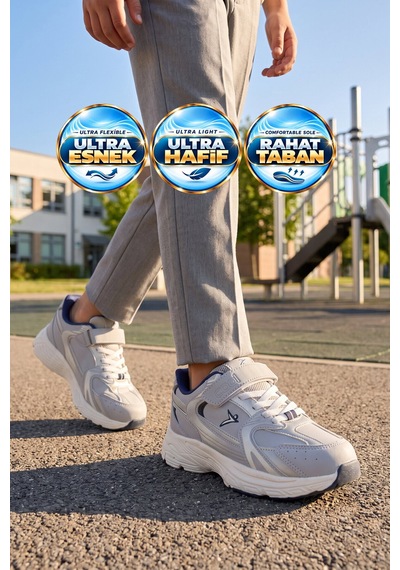 Cool Cırt Banlı Kalın Tabanlı Gri Erkek Çocuk Yürüyüş Ve Spor Ayakkabı Sneaker Terra 26k