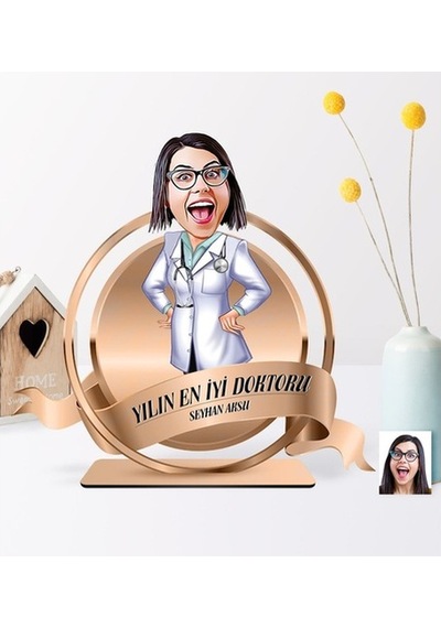 Kişiye Özel Yılın En Iyi Bayan Doktoru Karikatürlü 3D Ahşap Biblo