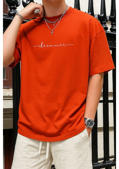 Dream Baskılı Unisex Tshırt 3q1 Turuncu