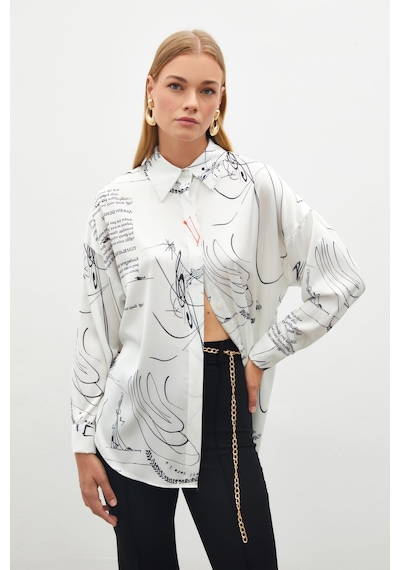 Sateen Desenli Salaş Gömlek - Siyah-134875 Siyah