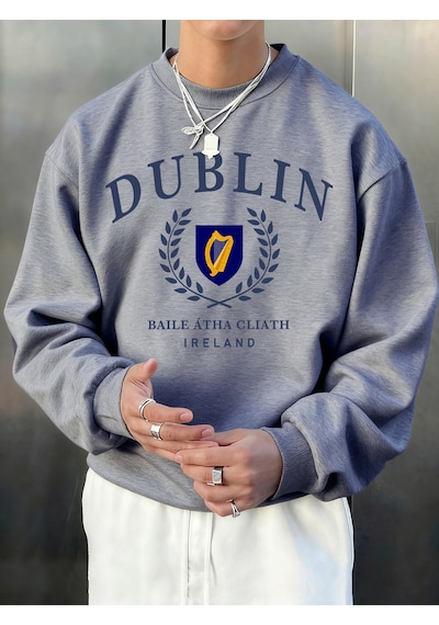 Startmore Startmoredublin İrlanda Mektup Desen Sonbahar Erkekler Kazak Moda Bisiklet Yaka Kazak Hip Hop Giysiler Gri