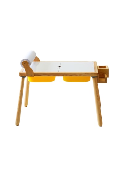 Woodnjoy Ahşap Duyusal Çocuk Aktivite Masası + Rulo Kağıt - Sarı
