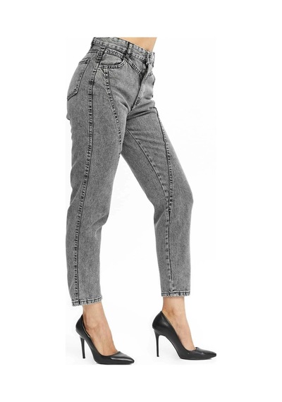 Kene Jeans Yüksek Bel Ön Conta Çımalı Mom Kot Jeans Kar Siyah