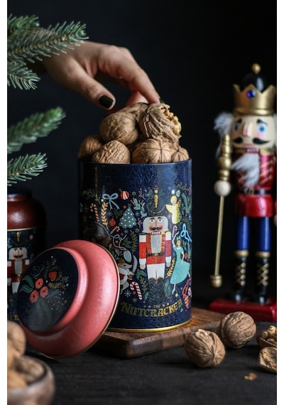 Fairytale Nutcracker Desenli Yuvarlak Metal Saklama Kabı, 10,5 X 15 Cm, 1,1 Lt Desenli
