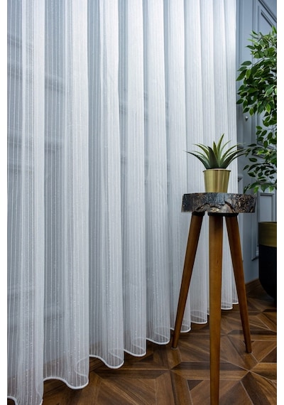 Evdepo Home Çizgili Tül Perde Krem