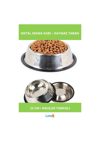 Paslanmaz Çelik Metal Mama Kabı 22 Cm Kauçuk Tabanlı
