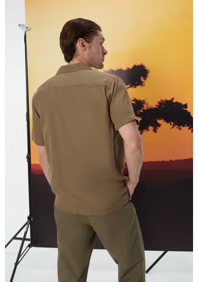 Oversize Fit Erkek Gömlek K.kol haki