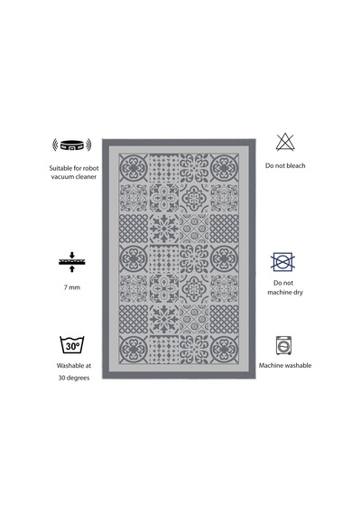 Dijital Kaymaz Yıkanabilir Banyo Mutfak Salon Paspas Halısı Trend Modern Al4008 Mavi