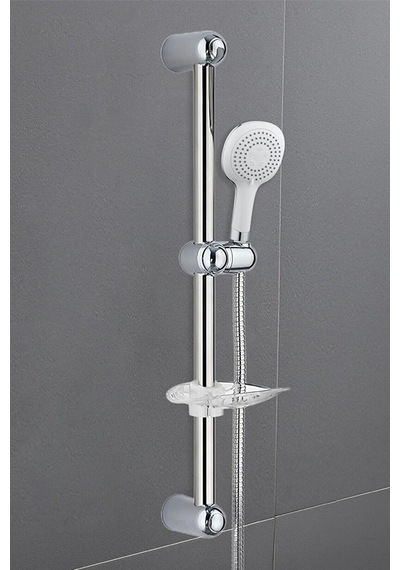Duş Takımı Beyaz Yıldız Sürgülü Örgülü Spiralli 150 Cm Gümüş