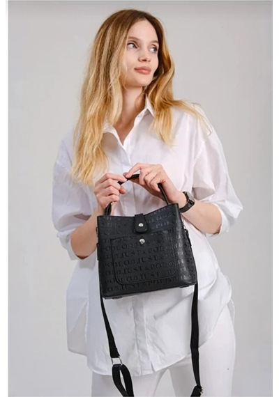 Just Polo Kadın Kabartma Baskılı Lüks El Ve Omuz Çantası Shopper Siyah