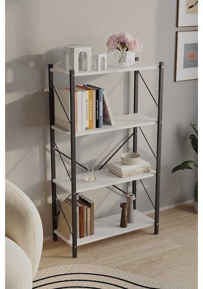 Dört Katli Çok Amaçli Rafli Kitaplik Syah Profil Beyaz Sunta 60x24x115 Cm Mtl017 Siyah-beyaz Dört Katli Çok Amaçli Rafli Kitaplik Syah Profil Beyaz Sunta 60x24x115 Cm Mtl017 Siyah-beyaz
