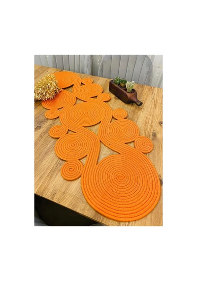 Jüt, Hasır,sarmal Model, Dekoratif Masa Örtüsü, Runner 40x110 Cm, Sehpa Örtüsü, Bohem Tarzı Turuncu Turuncu
