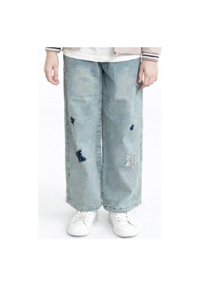 İrem Çocuk Giyim Kız Çocuk Üzeri Yıldız Desenli Beli Lastik Ayarlamalı Geniş Paça Model Mavi Renk Kot Pantolon Mavi İrem Çocuk Giyim Kız Çocuk Üzeri Yıldız Desenli Beli Lastik Ayarlamalı Geniş Paça Model Mavi Renk Kot Pantolon Mavi