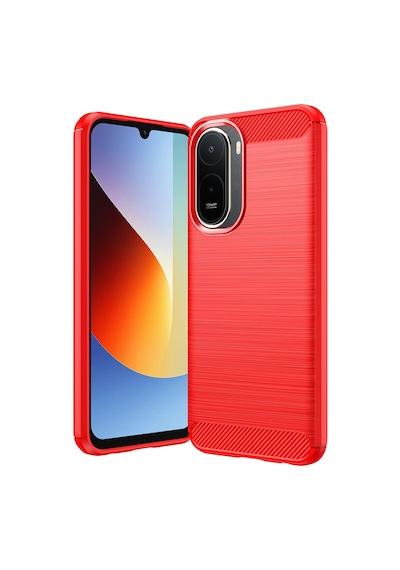 Caseonn Xiaomi Poco C81 Pro Kılıf Karbon Fiber Desenli Koruyucu Arka Kapak Kırmızı