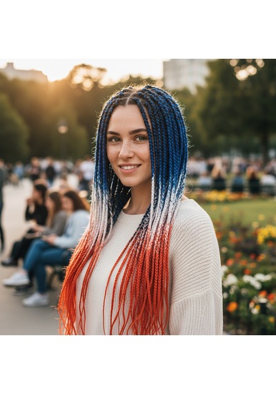 Afrika Örgüsü Ve Rasta İçin Sentetik Ombreli Saç - Mavi / Beyaz / Turuncu