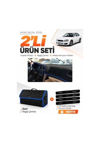 E-biz Subaru Legacy B4 1998-2003 Uyumlu Torpido Örtüsü + Deri Bagaj Çantası - Siyah-mavi - Su006