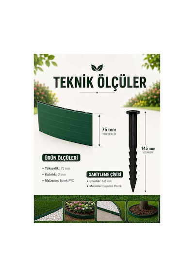 Esnek Pvc Çim Ayırıcı Bahçe Peysaj Düzenleyici 25 Metre Yeşil Çim Sınırlayıcı Esnek Plastik Taş Toprak Ayraç Bariyer Peyzaj Bordürü