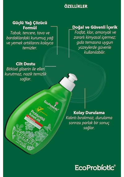 Probiyotikli Bulaşık Jeli 400 Ml Temiz İçerikli, Çevre Dostu, Ağır Kimyasal İçermez