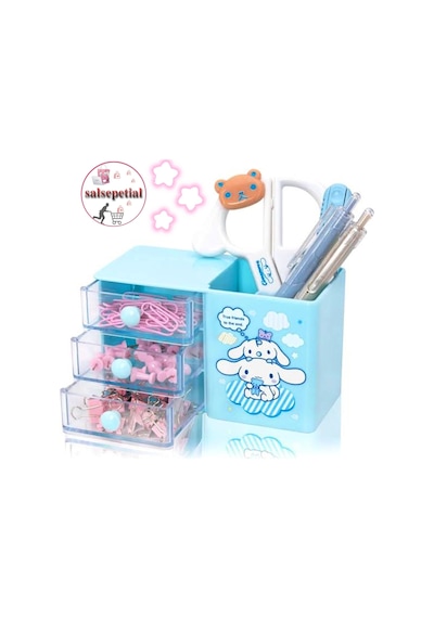 Cinnamoroll Kalem Kutusu Masaüstü Kalemlik Cinnamoroll Çekmeceli Kalem Kutusu Masa Üstü Organizer Turkuaz