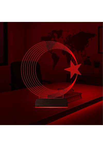 Luvivia Ay Yıldız Türk Bayrağı 3d Lamba - Masa Gece Lambası V3 Şeffaf