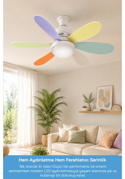 Sf-7708 3 Led Aydınlatmalı Sessiz Tavan Vantilatörü Kumandalı 6 Kanatlı