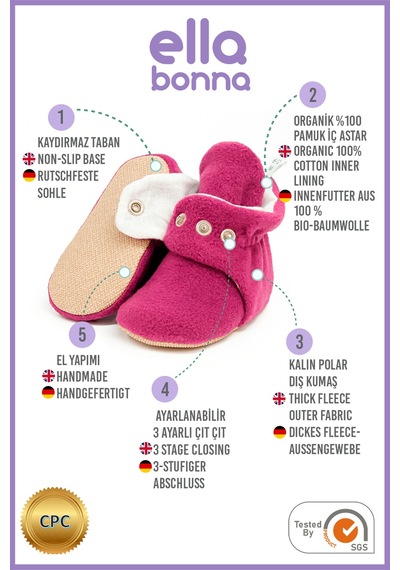 Ella Bonna Kaydırmaz Taban Polar Pamuk Astarlı Unisex Bebek Çocuk Ev Terliği Basic Mor - 561957207 Mor - 561957207 Mor