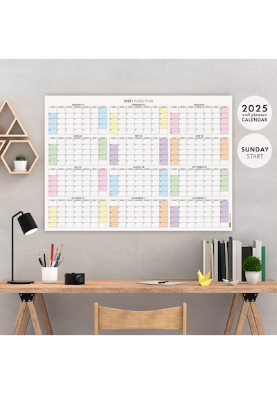 Amerikan Standardı 2027 Yıllık Planlayıcı Duvar Takvimi, United States Calendar, Gökkuşağı Renkler
