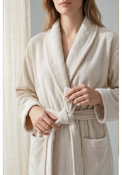 Krem Şalyaka %100 Pamuklu Unisex Otel & Spa Bornozu