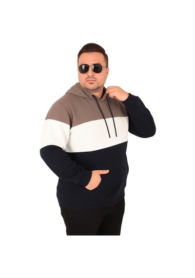 Starbattal Büyük Beden Kapüşonlu 3ip Sweat Mg 25725 Vizon Vizon