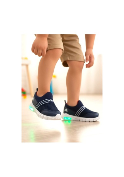 Ellaboni Kız / Erkek Çocuk Yumuşak Işıklı Spor Ayakkabı Nefes Alabilen Hafif Aqua Sneaker Lacivert Beyaz